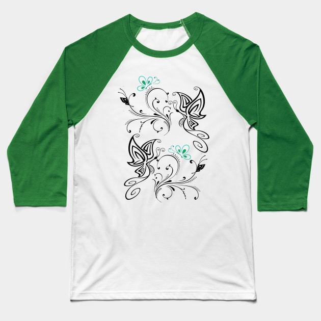 Butterflies and flowers in tattoo style ( Print on Front and back) Baseball T-Shirt by  Suchalee